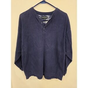 Luna Pier Men's L Navy Blue 100% Cotton Long Sleeve Henley Pullover Shirt